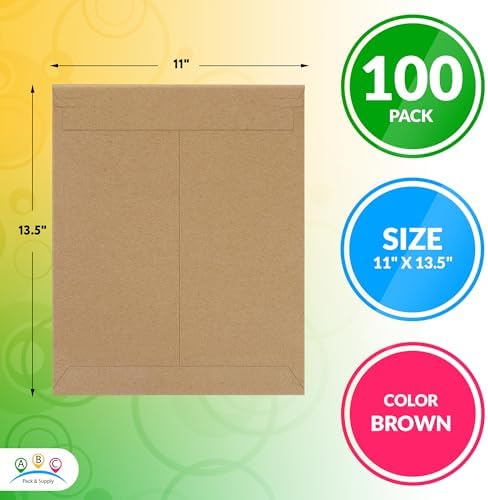 ABC PACK & SUPPLY Rigid Mailers 11 x 13.5 Inch, Brown Cardboard Envelopes, Self Seal Tear Strip, 550 GSM Paperboard, Stay Flat Design, Pack of 100 - Image 2