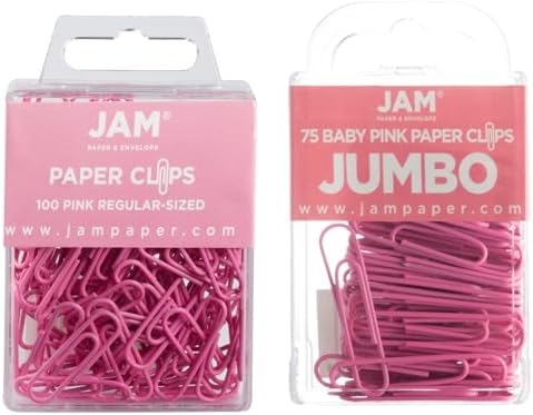 JAM PAPER Combo Pack Colorful Paper Clips - Standard & Jumbo - Pink Paperclips - 1 Pack of 100 & 1 Pack of 75 by JAMPaper