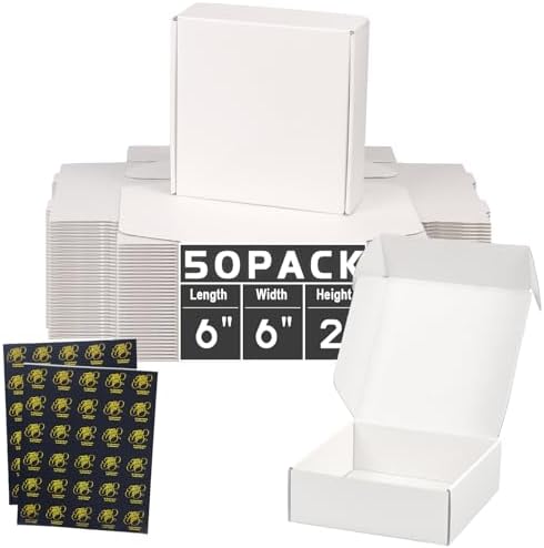 50 Pack 6"x6"x2" White Small Shipping Boxes for Packaging Small Business by DERZIFUN