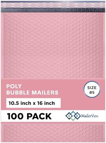 Light Pink Bubble Mailers 10.5x16 Poly Padded Envelopes #5 100 Pack by MAILERVIEW