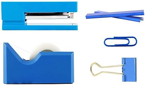 JAM PAPER Office Starter Kit - Blue - Stapler, Tape Dispenser, Staples, Paper Clips & Binder Clips - 5/Pack - Image 2