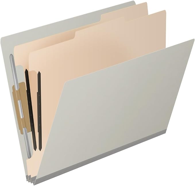 25 Pt. Pressboard Classification Folders, Full Cut End Tab, Letter Size, 2 Dividers, Light Gray (Box of 10) - Image 2