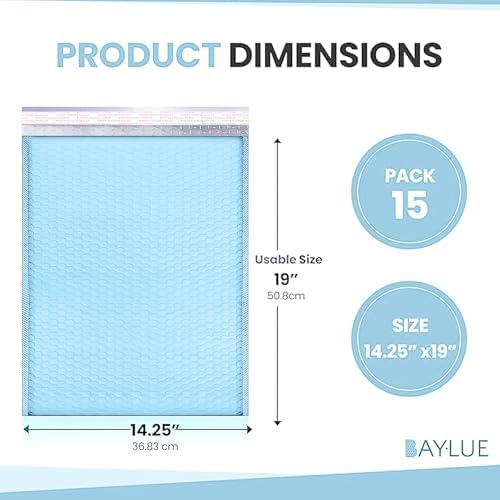 Light Blue Bubble Mailers 14.50x20, Poly Padded Envelopes #7, 15 Pack - Image 2