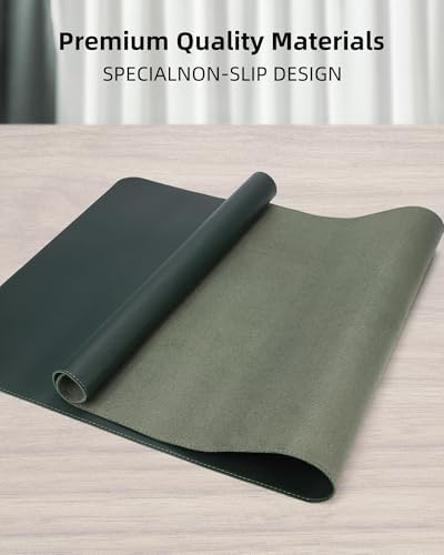 Leather Desk Pad Protector, Green Office Mat, Non-Slip PU Leather Blotter, Laptop Desk Pad, Waterproof Writing Pad (Dark Green, 31.5" x 15.7") - Image 2
