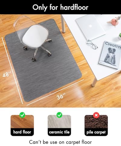 Baroyal Office Chair Mat for Hardwood Floor Under Desk Computer Rolling Chair Mat for Wood/Tile Floor Non-Slip Heavy Duty Desk Rug PVC Plastic Hard Floor Protector 36" x 48" (Gray) - Image 3