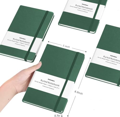 5 Pack Lined Notebook Journals, A5 Hardcover Green Journals for Writing - Image 3