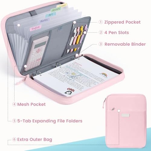 Sooez Zipper Binder Bag, 1 Inch Binders 3 Ring O-Ring, 5-Tab Divider Folder - Image 3