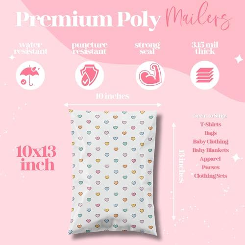 Pretty Package Store Poly Mailers 10x13, Preppy Hearts, 100 Pack - Image 3