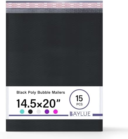 Black Bubble Mailers 14.25x20, Self Seal Poly Padded Envelopes #7, 15 Pack by BAYLUE