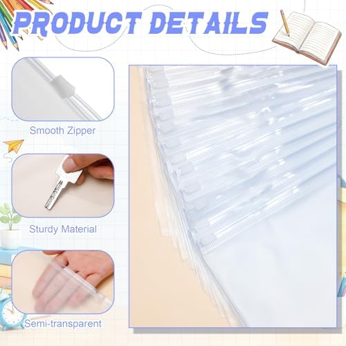 Gilprop 100 Pcs Clear Binder Zipper Pouches 3 Rings PVC Waterproof Loose Leaf Bags Letter Size Binder Pockets 11.5 x 6.7'' Fill Folders Document Organizer for Office Supplies Filling Storage - Image 3