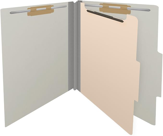 25 Pt. Pressboard Classification Folders, 2/5 Cut ROC Top Tab, Letter Size, 1 Divider, Light Gray (Box of 10) - Image 4