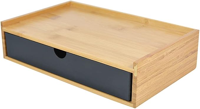 WAYUTO 1-Tier Bamboo Desktop Organizer Simple Wooden Tabletop Storage Organization Box Multi-Scene Drawer Units for Home Bathroom Office Black 1-Drawer by WAYUTO