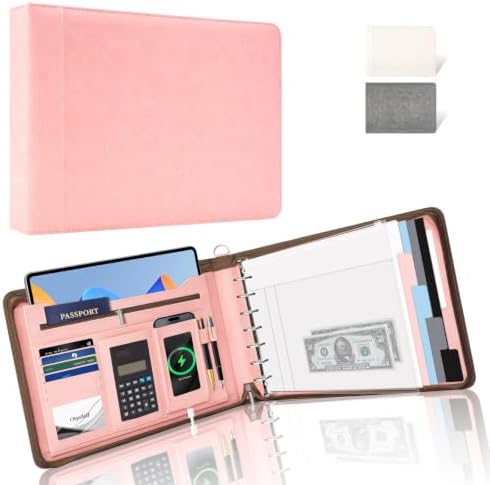 Ospelelf Pink Zippered 7 Ring Check Binder for Business Checks (9" x 13"), 1 Inch Faux Leather Checkbook Portfolio with Zipper Pouch, Professional Binder Organizer for Accountants, Home Use by OspelelfOfficeSupplies