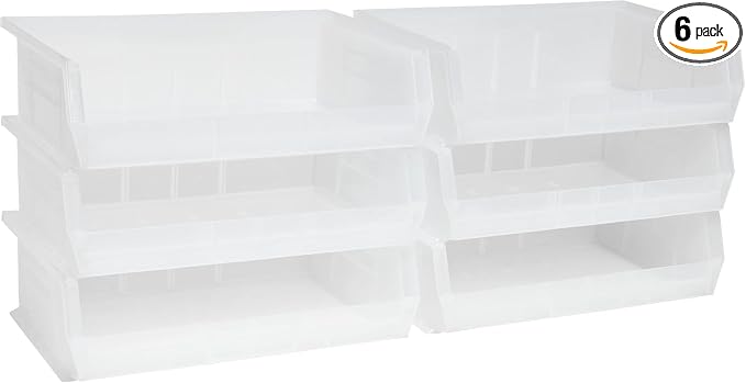 Akro-Mils 30255 AkroBins Plastic Storage Bins, 11"x16"x5", Clear, 6-Pack | Space-Saving Stackable Bins for Garage, Pantry, Craft Organization by Akro-Mils