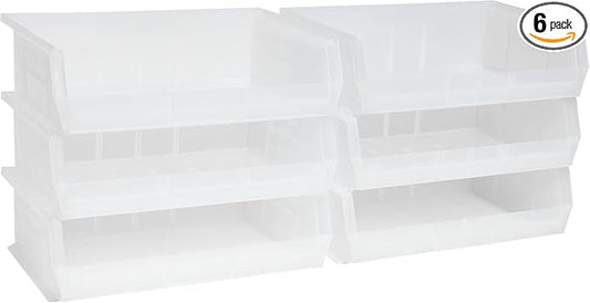 Akro-Mils 30255 AkroBins Plastic Storage Bins, 11"x16"x5", Clear, 6-Pack | Space-Saving Stackable Bins for Garage, Pantry, Craft Organization by Akro-Mils