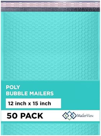Teal Bubble Mailers 12x15, Self Seal Poly Padded Envelopes, 50 Pack by MAILERVIEW