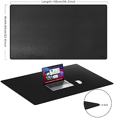 Cacoy 40"x24" Leather Desk Pad Blotter, Non-Slip Waterproof Desk Mat, Black - Image 3