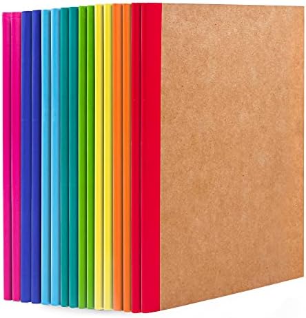 feela 16 Pack Composition Notebooks Bulk, Kraft Cover Lined Blank College Ruled Composition Travel Journals with Rainbow Spines For Women Students Business, 60 Pages, 8.3”x 5.5”, A5, 8 Colors by feela