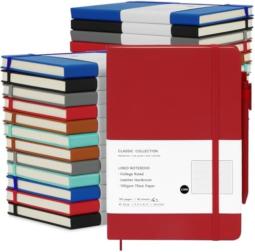 Coopay 24 Pack A5 Journal Notebook with 24 Pens Bulk Classic Ruled Hardcover Leather Journal Set with Pen Holder for Men Women Writing, Office, Home, School, College, Business, 8.3” x 5.5” (6 Colors) by Coopay
