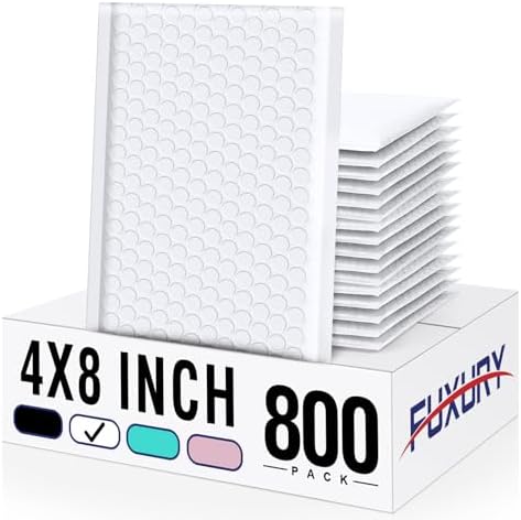 Fuxury Bubble Mailers 4x8" 800Pcs Bulk Waterproof Padded Envelopes by Fuxury