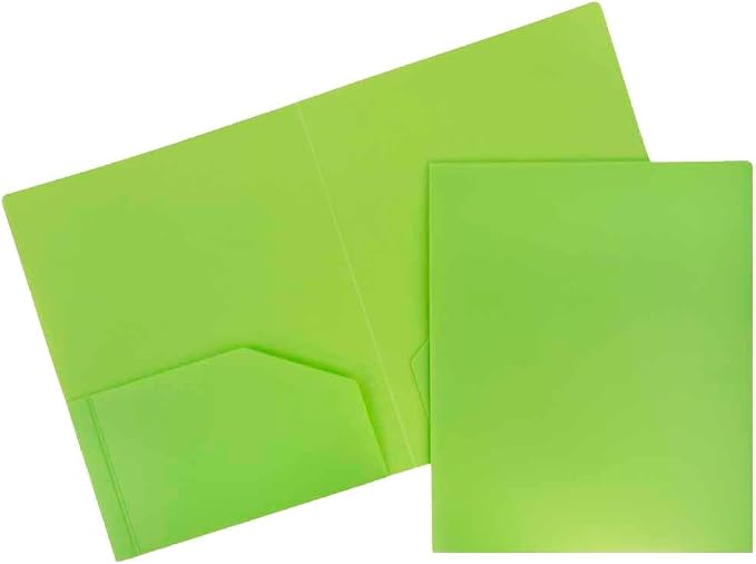 JAM PAPER Heavy Duty Plastic 2 Pocket Extra Tough School Folders - Lime Green - Bulk 48/Pack by JAMPaper
