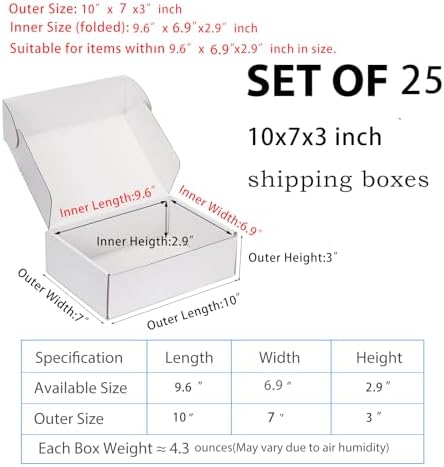 10x7x3 inch White Shipping Boxes for Small Business- Set of 25 - Image 2