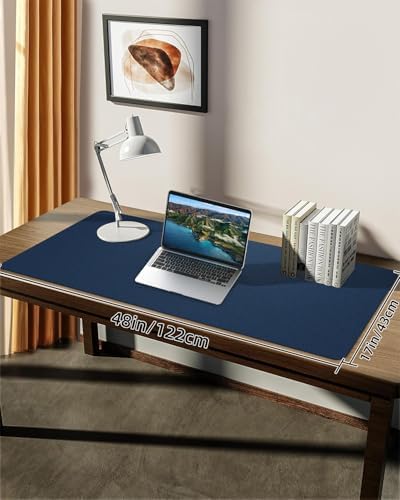 Leather Desk Pad Protector, Large Desk Mat, Mouse Pad, Non-Slip PU Leather Desk Blotter,Desk Cover mat,Desk mat for Keyboard and Mouse,Mat for Office&Home (Midnight Blue, 48" x 17") - Image 6