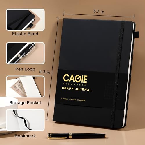 CAGIE Graph Notebook 320 Pages 100 GSM Paper Graphing Grid Journal A5 Hardcover Leather Quad Ruled Notebooks for Engineering, Math, Work, Black - Image 5