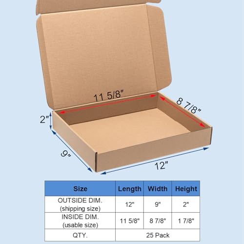 Wowxyz Shipping Boxes 12x9x2 Inches 25 Pack Corrugated Cardboard Brown Box - Image 2