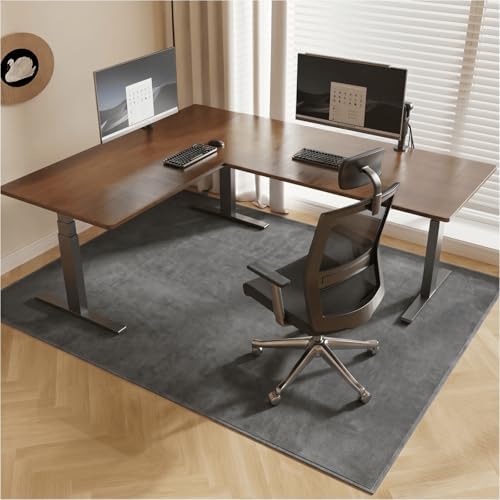 Office Chair Mat for Hardwood Floor, 51"x63" Flannel Fabric Chair Mat for Hard Floors, Non-Slip Under Desk Rug for Rolling Chairs, Soft Floor Protector Area Rug for Home Office, Dark Grey by FUNMATHomeDecors