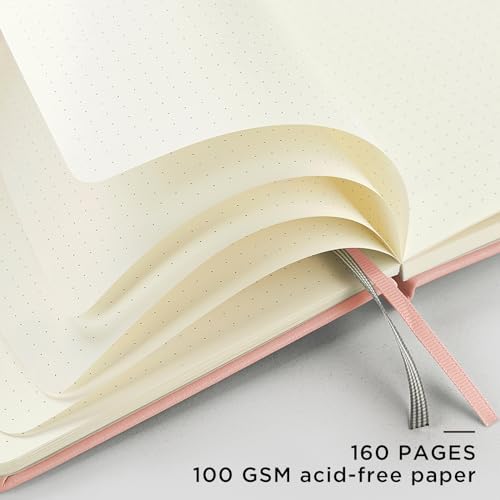 &And Per Se Dotted Journal Notebook, A5 Hardcover Leather Dotted Journal, 160 Pages 100gsm Thick Dot Grid Paper, 3 Sheets of Stickers Included - 5.7'' x 8'' (Pink) - Image 4