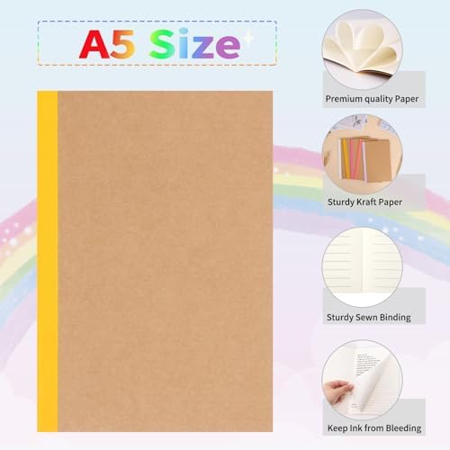 EOOUT 5 Pack A5 Composition Notebook, Kraft Lined Journal Bulk with Pink Spine, 5 Colors, 60 Pages for Women Girls Kids, School Office Supplies - Image 4