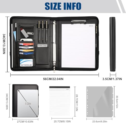 Portfolio Binder 3 Ring Includes Pen and 5 Dividers with 10 Pockets, Padfolio Organizer with Zipper for Men and Women, Includes A4 Notepad for Business, School, Work - Image 2