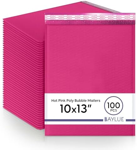 Hot Pink Bubble Mailers 10x13, Poly Padded Envelopes, 100 Pack Bulk by BAYLUE