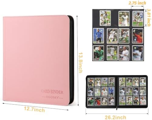 12-Pocket Business Card Binder holds 720 Cards, Premium Diamond Texture PU Leather Name Card Holder Organizer with Zipper, Black Sleeves Side Loading Card Book for Collectors & Office(pink) - Image 2