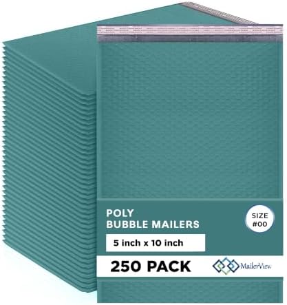 Green Bubble Mailers 5x10, Self Seal Poly Padded Envelopes #00, 250 Pack by MAILERVIEW