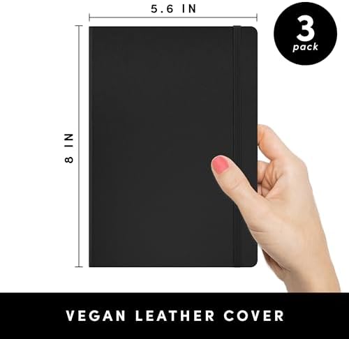 PAPERAGE Lined Journal Notebook, 3 Pack, (Black), 160 Pages, Medium 5.6 in x 8 in - 100 GSM Thick Paper – Hardcover Journaling Notebook for Work, School & Note Taking - Image 2