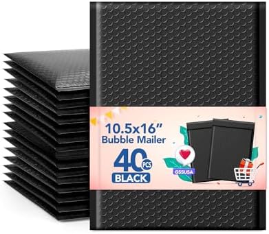 GSSUSA Black Bubble Mailers 10.5x16 40 Pack, Self Seal Padded Envelopes by GSSUSA