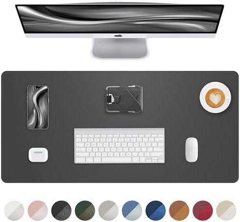 Leather Desk Pad Protector, Mouse Pad, Office Desk Mat, Non-Slip PU Leather Desk Blotter, Laptop Desk Pad, Waterproof Desk Writing Pad for Office and Home (Dark Grey, 31.5" x 15.7") by AFIING