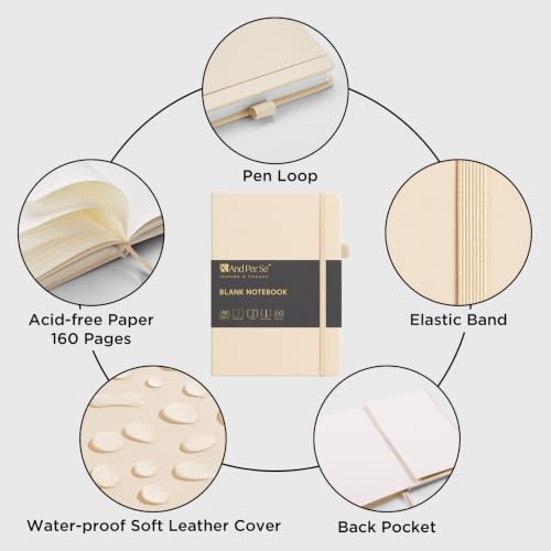 &And Per Se Blank Sketch Notebook, A5 Hardcover, 160 Pages 100gsm Thick Paper, Unlined Journal for Drawing, Doodling, Hand Lettering – Creative Gift for Artists, Designers, Writers (Light Apricot) - Image 3