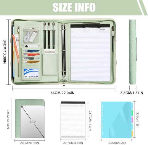 Portfolio Binder 3 Ring Includes Pen and 5 Dividers with 10 Pockets, Padfolio Organizer with Zipper for Men and Women, Includes A4 Notepad for Business, School, Work - Image 2