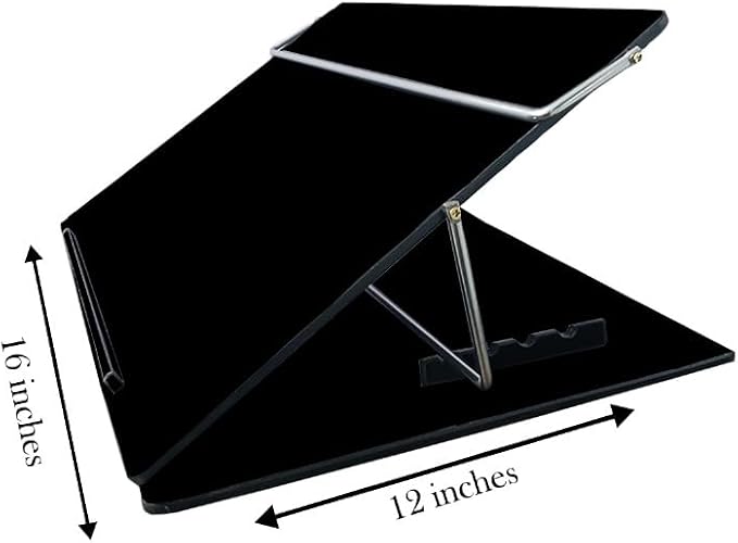 Table Top Elevator, Height Adjustable in-Line Document Holder Ergonomic Slanted Writing and Reading Stand for Desktop (Black Smoke, 12 x 16 inch) (Black, Small) - Image 2