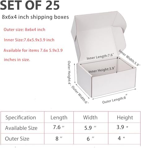 8x6x4 inch White Shipping Boxes for Small Business- Set of 25 - Image 2