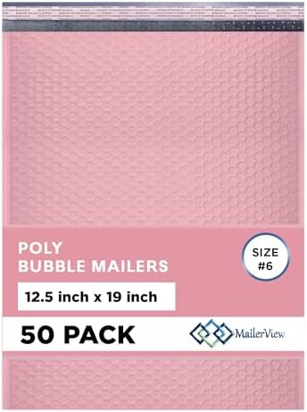 Light Pink Bubble Mailers 12.5x19 Poly Padded Envelopes #6, 50 Pack by MAILERVIEW