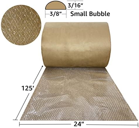 24" x 125' Small 3/16" Kraft-Backed Bubble Roll - Image 3