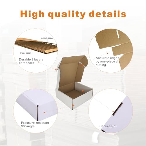 5x5x2'' Corrugated Mailers, 25 Pack, Cardboard Shipping Boxes, White (CM552-25) - Image 3