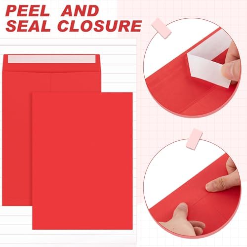 100 Pcs 9'' x 12'' Catalog Envelopes Self Adhesive Manila, Red - Image 3