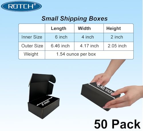 ROTCH 50 Pack 6x4x2'' Shipping Boxes, Small Sturdy Corrugated Cardboard Mailers, Black (M642-E-B) - Image 2