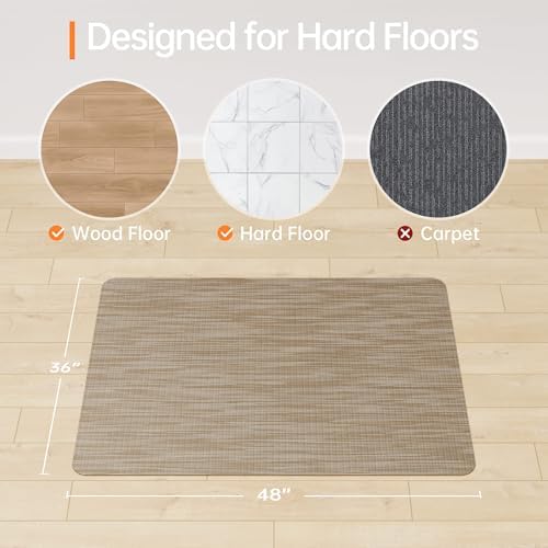 Office Chair Mat, 36" x 48" Computer Chair Mat for Hardwood Floor, Non-Curve Anti Slip Hard Floor Protector for Rolling Chair, PVC Mat Desk Rug for Home Office - Image 2