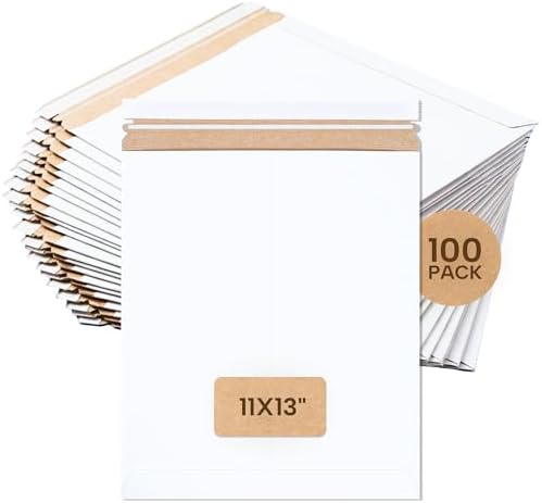 BOX USA Rigid Mailers 11" x 13" (100-Pack) - Cardboard Mailer Envelopes for Photos, Catalogs, Art Prints - Stay Flat by BOXUSA